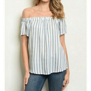 Laju Blue & White Striped Off Shoulder Top